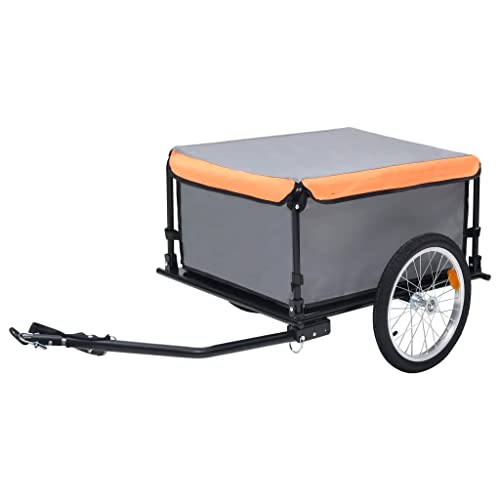 vidaXL Remolque de Carga para Bicicletas Carrito para Equipaje Carro de Mano Comestibles Equipamiento de Camping Duradero Gris y Naranja 65 kg