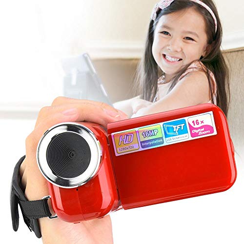 Videocámara Digital, videocámara portátil con cámara de vídeo Digital HD para niños 16X con Pantalla TFT LCD(Rojo)