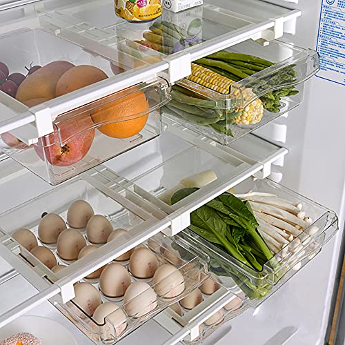 Viesap Organizador de Cajones Para Frigorífico, 2 Pack Caja de Almacenamiento del Refrigerador, Cajón Nevera Extraíble Organizador de Almacenamiento,Huevos Frutas Verduras, Para Cocina y Refrigerador