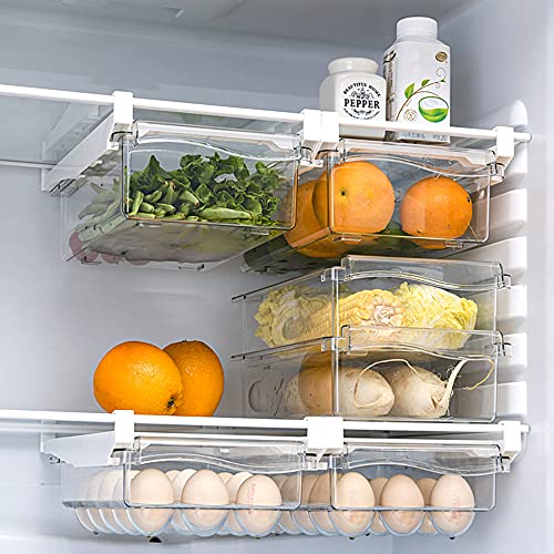 Viesap Organizador de Cajones Para Frigorífico, 2 Pack Caja de Almacenamiento del Refrigerador, Cajón Nevera Extraíble Organizador de Almacenamiento,Huevos Frutas Verduras, Para Cocina y Refrigerador