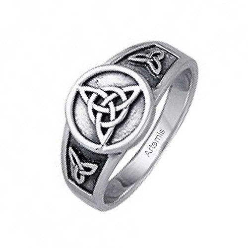Vikingo celta Trinidad nudo Triquetra anillo de sello para las mujeres para los hombres oxidado 925 plata de ley