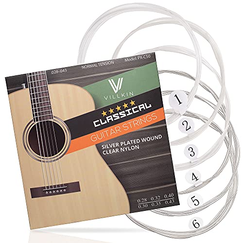 Villkin - Cuerdas de guitarra - cuerdas de nylon para guitarras clásicas, de concierto y acústicas - juego de 6 cuerdas