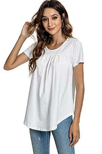 Voqeen Blusa de Mujer Camiseta de Manga Corta Algodón Blusa Elegante Camisa Suelta Mujer Casual Verano Shirts (Blanco, M)