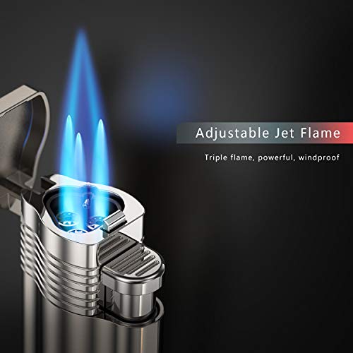 VVAY Jet Flame Mechero Gas Butano Recargable para Puro, 3 Llamas (Vendido sin Gas)