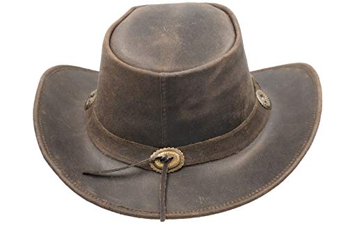 Walker and Hawkes Antique - Sombrero de Vaquero de Estilo clásico - Cuero Vacuno - Marrón Oscuro - L (59cm)