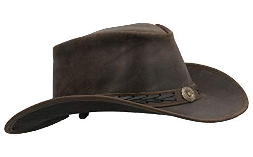 Walker and Hawkes Antique - Sombrero de Vaquero de Estilo clásico - Cuero Vacuno - Marrón Oscuro - L (59cm)