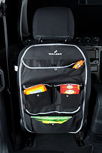 WALSER 30032 Organizador para niños, bolsa para el asiento trasero Lucky Tom en negro/gris | protector de asiento de coche con protección de respaldo | protector de asiento trasero para coches