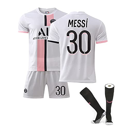 Wan&ya 2021 Paris New Messi Jersey Número 30 Home Court Football Kit Camiseta y Calcetines Conjunto Combinado de Ropa Deportiva Uniforme de fútbol conmemorativo de fútbol,Blanco,Adult~L