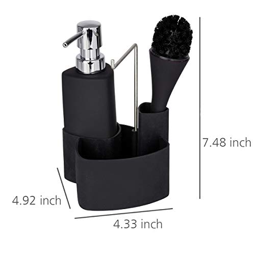 WENKO Conjunto para el fregadero Empire negro - dosificador detergente para la vajilla Capacidad: 0.25 l, Cerámica Soft-Touch, 11 x 19 x 12.5 cm, Negro