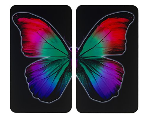 WENKO Cubierta de cocina Universal Butterfly by Night, Vidrio endurecido, 30 x 1.8-5.5 x 52 cm, Multicolor