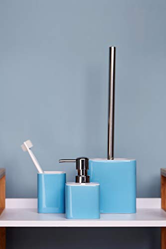 WENKO Escobillero Elmo azul - Escobillero para el inodoro con escobilla de silicona, Cerámica, 12 x 39.5 x 12 cm, Azul