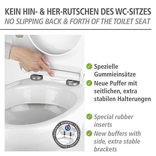 WENKO Tapa de WC Gubbio - Asiento de inodoro antibacteriano, con dispositivo automático de descenso, 350 KG carga, Duroplast, 37 x 44.5 cm, Blanco