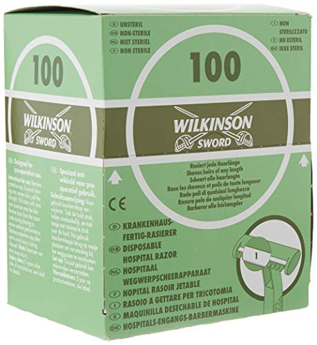Wilkinson Sword Hospital - 100 Cuchillas de Afeitar Desechables con Caja Dispensadora Aptas para Uso Pre-Operatorio