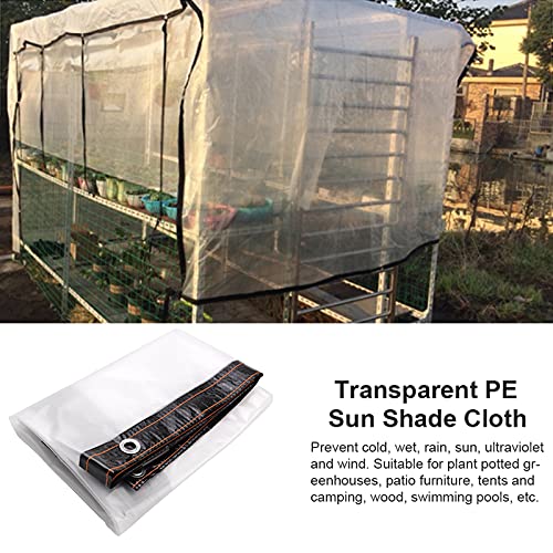 WUHNGD Lona impermeable transparente de 5 x 9 pies, resistente a la lluvia, con ojales y 10 cuerdas elásticas para jardín, resistente a la lluvia, lona de polietileno transparente