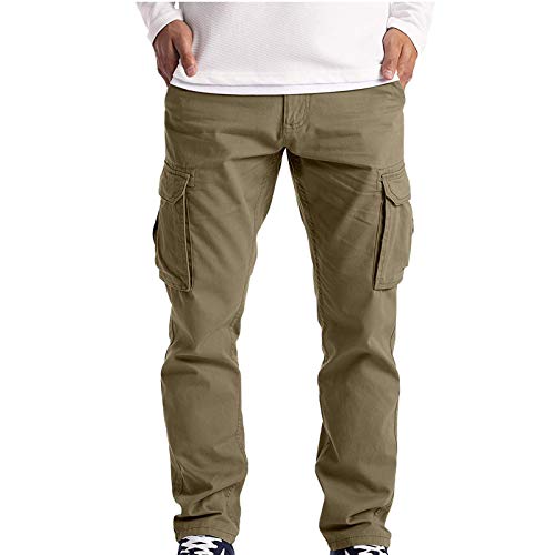 WYBD 2021 - Pantalón deportivo para hombre, estilo chino y derecho, para hombre, multibolsillo, oversize 04-caqui S