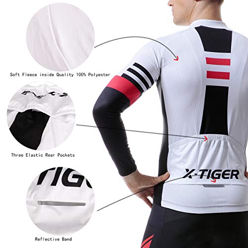 X-TIGER Ropa de Ciclismo de Invierno Para Hombre con Pantalón Acolchado de Gel 5D Y Culotte con Tirantes + Conjunto de Camiseta de Ciclismo