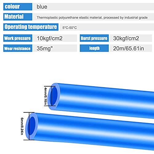 XianzhanEU - Manguera neumática de 20 m, 6 mm, exterior de 4 mm, interior de poliuretano, neumática, para varias herramientas neumáticas (azul)