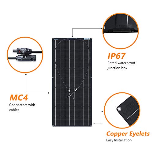 XINPUGUANG 200W kit de Panel Solar 2pcs 100w módulo monocristalino flexible 20A controlador para automóvil, embarcaciones, marina, autocaravana, caravanas, batería de 12v (Negro)