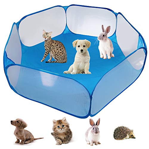 YAVO-EU Tienda de Campaña para Pequeños Animales，Tienda de Jaula Plegable para Animales Pequeños Valla Portátil para Patio，para Conejillos de Indias Conejos (Blue)