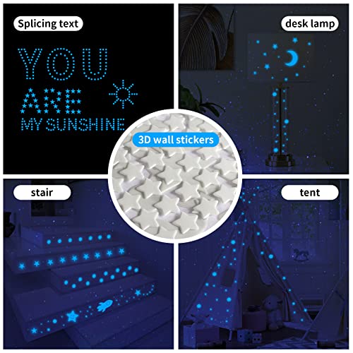 Yosemy 3D Luminoso Pegatinas de Pared Luna Estrellas Fluorescentes para Techo Pegatinas de Pared para Niños Estrellas Luminosas Pegatinas Adhesivos Decoración para Dormitorio Estrellado Azul 590PCS