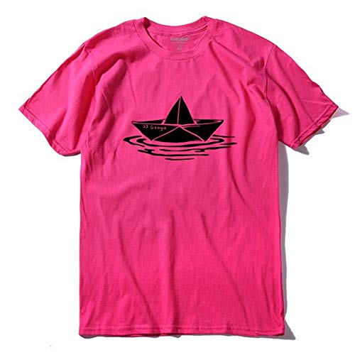 YOUQU Camisetas Hombre,Camiseta Rosa con Estampado De Barco De Papel Unisex Informal con Cuello Redondo Y Gráfico, Rosa, S