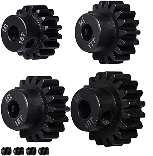 YUNIQUE ESPANA 4 Piezas RC Pinion Gear Combo Set 16T 17T 18T 19T M1 5mm for Brushless Motor of 1:8 1/8 RC Car