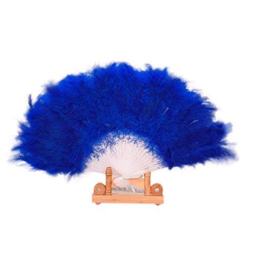 YWLINK Abanicos,28 Abanicos De Plumas Boda Showgirl Danza Elegante Pluma Grande Plegable Mano Fan Decor Decal Fiesta De Bodas Manualidades Memorial Nacional De Viento(Azul)