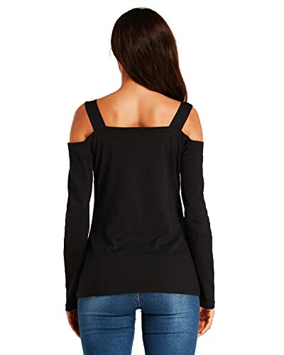 ZANZEA Mujer Camiseta Tops Sin Hombros Largas Camisa Suelto Casual Blusas Sexy Talla Grande Color Sólido Cortos Negro XX-Large