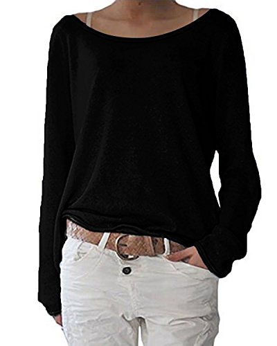 ZANZEA Mujer Camisetas Holgada Cardigan Manga Larga Suelta Blusa Jersey Pullover Casual Tops Negro XXL