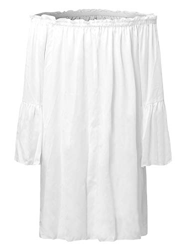 ZANZEA Mujer Vestido Corto Manga Larga Sin Hombros Camisa Casual Camiseta Fiesta Túnica Blusa Primavera Verano 06-Blanco con Forro L