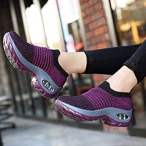 Zapatillas Deportivas Mujer Calcetin Elasticas sin Cordones Muy Comodas Transpirable Antideslizante para Correr Andar Trabajar Purple 39