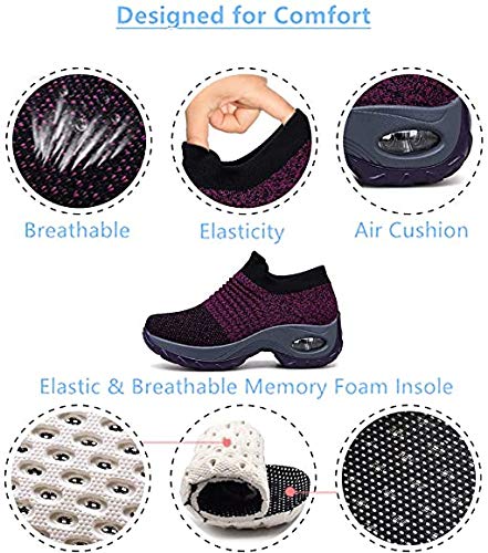 Zapatillas Deportivas Mujer Calcetin Elasticas sin Cordones Muy Comodas Transpirable Antideslizante para Correr Andar Trabajar Purple 39