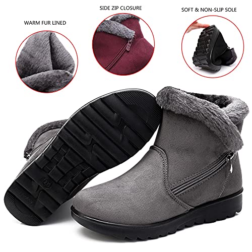 Zapatos Invierno Mujer Botas de Nieve Casual Calzado Piel Forradas Calientes Planas Outdoor Boots Antideslizante Zapatillas para Mujer EU38/fabricante 245,Gray