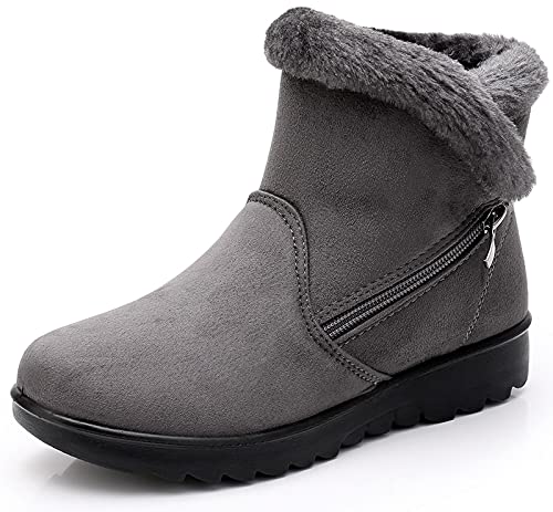 Zapatos Invierno Mujer Botas de Nieve Casual Calzado Piel Forradas Calientes Planas Outdoor Boots Antideslizante Zapatillas para Mujer EU38/fabricante 245,Gray