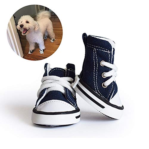 Zapatos para Perros, 4 Pcs Zapatos De Lona Antideslizantes para Perros Cachorros Calzado Casual Transpirable para Perros PequeñOs Y Medianos