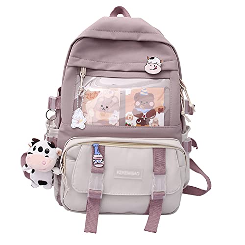 ZJTFGD Kawaii Backpack with Kawaii Pin and Accessories-Cute Aesthetic Backpack for School-Notebook School Bag Travel Backpack Waterproof School Supplies (Purple)