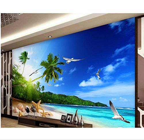 Zjxxm  Fondo de pantalla Gran fondo de playa de árbol de coco del Mediterráneo Salón Sofá Fondo de pantalla de fondo de pantalla para paredes 3 d-140cmx110cm