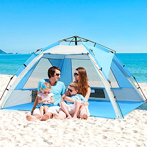 ZOMAKE Tienda de Campaña Emergente en la Playa - Refugio Instantáneo de Sol Cabaña, Sombra de Playa Portátil con SPF 50+ Protección UV para Niños Familia(Azul Plateado)