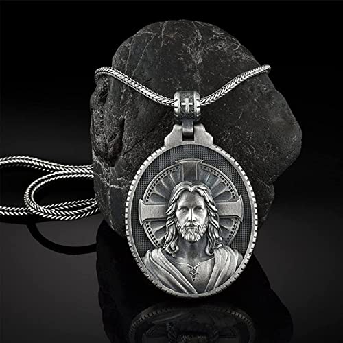 ZSCLLCQ Collar de Jesús de Jesús, para Hombres, Cristo Medala, con Cadena de Acero Inoxidable, Joyería Religiosa.