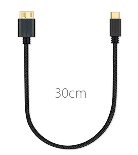 0.3m Nylon USB C-Micro USB 3.1 (USB 3.0) Cable de Disco Duro, 5Gbit/s, Cable de Disco Duro USB, Cable de Datos, Cable de Carga Negro, USB C Macho a Micro B Macho