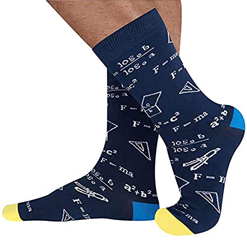 1 par de calcetines de matemáticas para hombre, fórmula matemática, calcetines altos de algodón, calcetines deportivos deportivos, perfectos para exteriores y muchas ocasiones, suaves (azul oscuro)