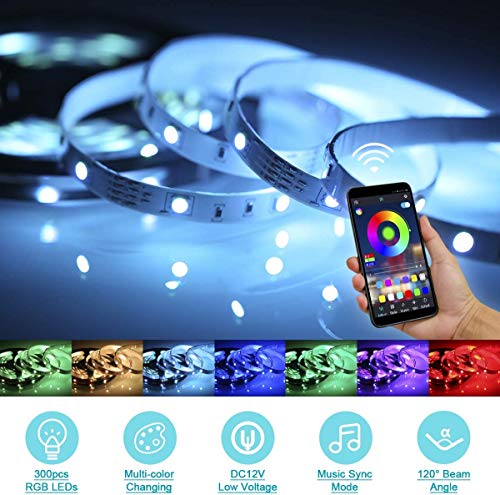 10M Bluetooth Tiras RGB,Tom-shine 300 LEDs Tiras LED de Luces 12V,Sync con Música,Control Remoto/Teléfono Inteligente APP Control/Botón Manual Control,Luces Led Decoracion para el Hogar,Cocina,Navidad