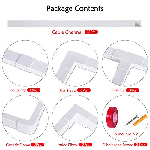 10M Canaleta Para Cableado de 12 piezas, Con cinta nano, Se puede utilizar para ocultar la gestión de cables de todos los cables en el hogar/oficina, Blanco (2.5 x 1.6 x 80cm / 12 x 0.8m)