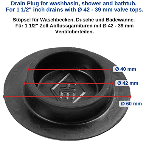2 tapones de lavabo de 42 mm de diámetro a 40 mm de parte superior en la parte inferior, con diámetro de 60 mm, parte superior de metal cromado, tapón de desagüe para válvula de 1 1/2 pulgadas