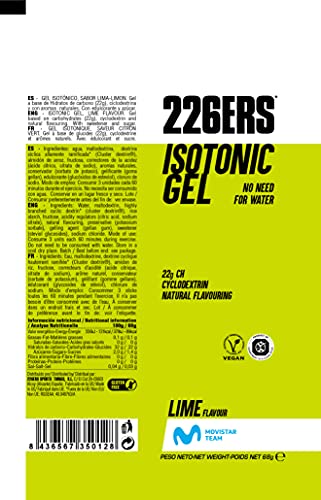 226ERS Isotonic Gel, Gel Enérgetico Isotónico con 22 g de Ciclodextrina como Hidrato, Doping Free, Vegano y Sin Gluten, Lima - 1 unidad