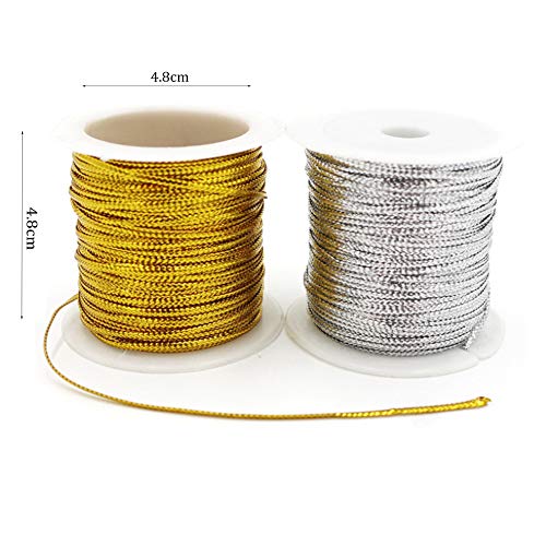 3 Piezas Cuerda metálica de 1 mm para joyería y manualidades, Línea Tejida,Bobina de cordel de color dorado metálico para manualidades, manualidades o envoltorio de regalo