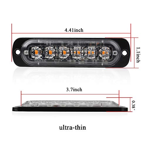 4 Unids Ultra Thin 6 LED Luces de Advertencia de Emergencia Peligro Estroboscópico Intermitente Luz Universal para 12-24 V Coche Vehículo Camión Remolque Caravana Motocicleta Van(Ámbar)