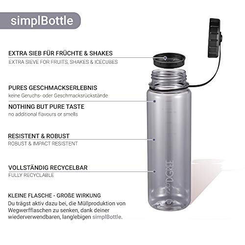720°DGREE Botella de Agua Basic “simplBottle” – 1.5 litros, 1500ml, Gris | Sin BPA Beber, Deportiva, Outdoor, Niños