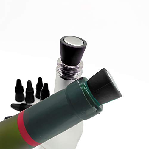 8 Piezas de Tapones de Vino, CNYMANY sellador de Botellas de Silicona Reutilizable con Agarre Superior para Mantener el Vino Fresco, Color Negro