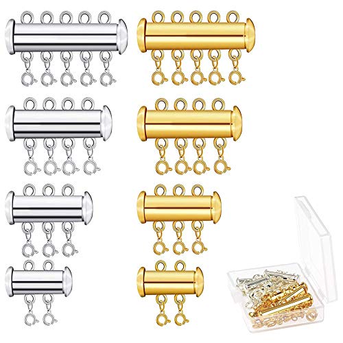 8 Piezas Hebras Múltiples, Conector de Collar, 4 Tamaños Extensores de Cadena de Collar de Hebras de Múltiples Con Caja de Almacenamiento Para Hacer Joyas de Bricolaje (Oro y Plata)